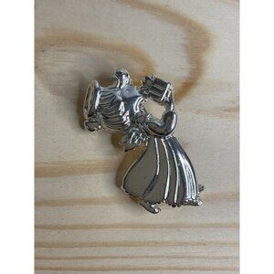 Silver Tone Angel Gift Floating Holiday Christmas Brooch
